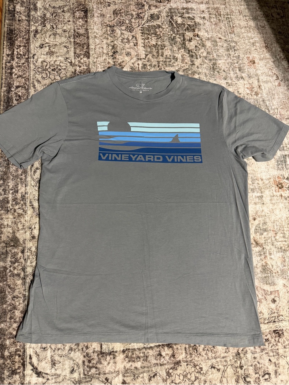 Vineyard Vines Gray Short-Sleeve Tee with Blue Whale Stripe Graphic
